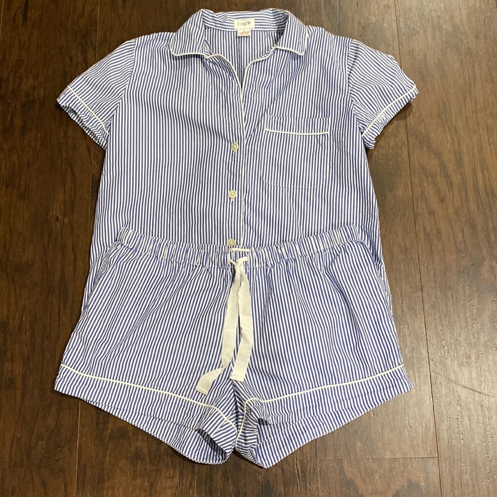 J Crew 2 Pc Pajamas Blue/White Stripes